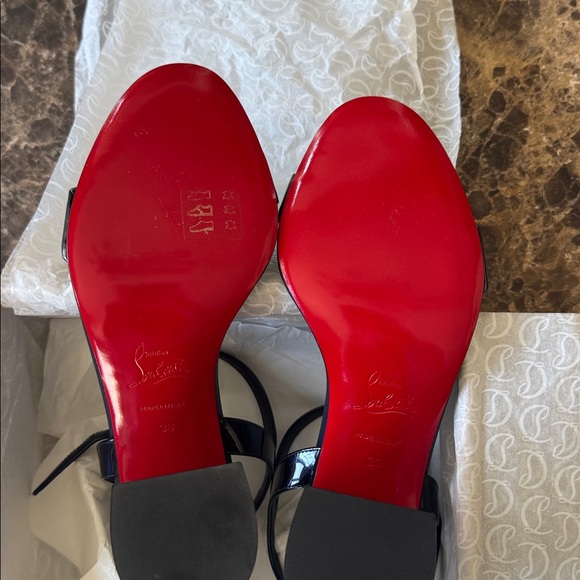 Christian Louboutin miss Jane block heel patent sandal pumps blue zaffiro sz 38 - Picture 8 of 9
